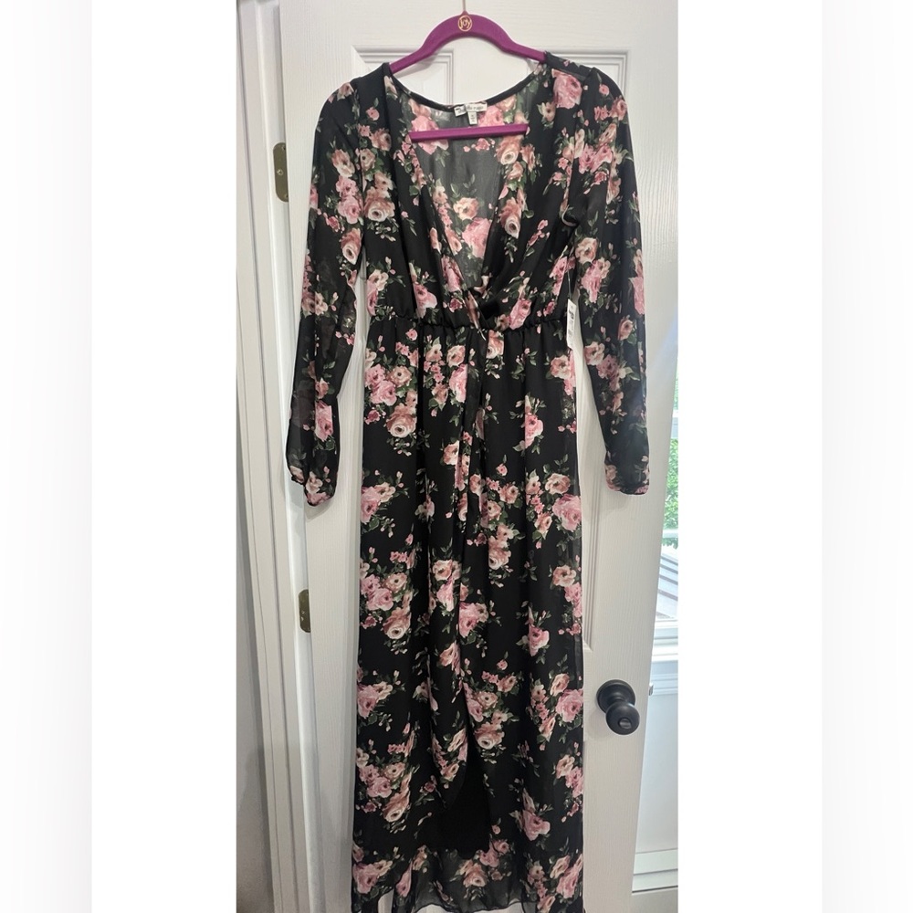 Charlotte Russe Pink and Black Bishop Sleeve Sundress